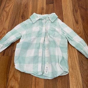 Blue and white plaid button down shirt